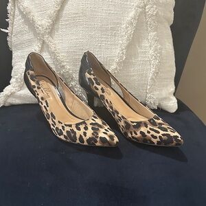 Abella Leopard Print Heels with Black Accents